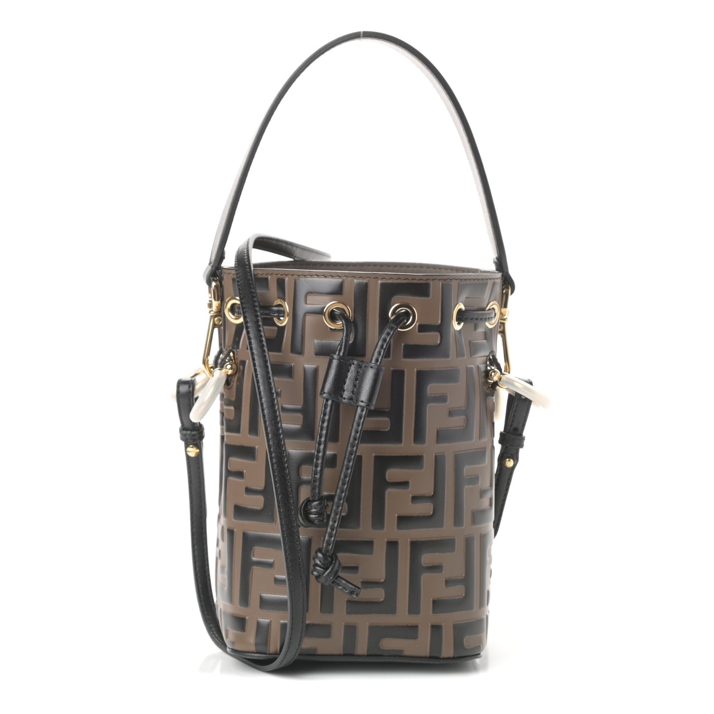 Vitello Liberty F is Fendi Bi-Color FF 1974 Embossed Mini Mon Tresor Bucket Bag Maya Black