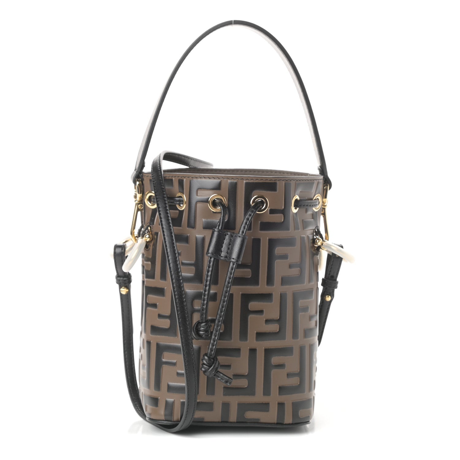 Fendi Vitello Liberty F is Fendi Bi-Color FF 1974 Embossed Mini Mon Tresor Bucket Bag Maya Black 1 of 9