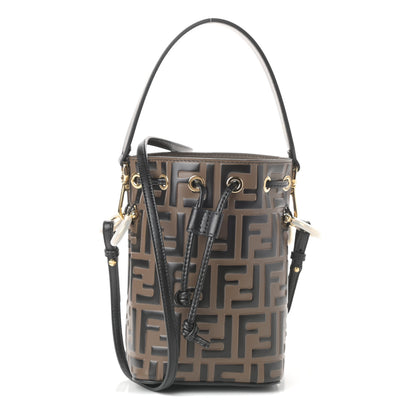 Fendi Vitello Liberty F is Fendi Bi-Color FF 1974 Embossed Mini Mon Tresor Bucket Bag Maya Black 1 of 9
