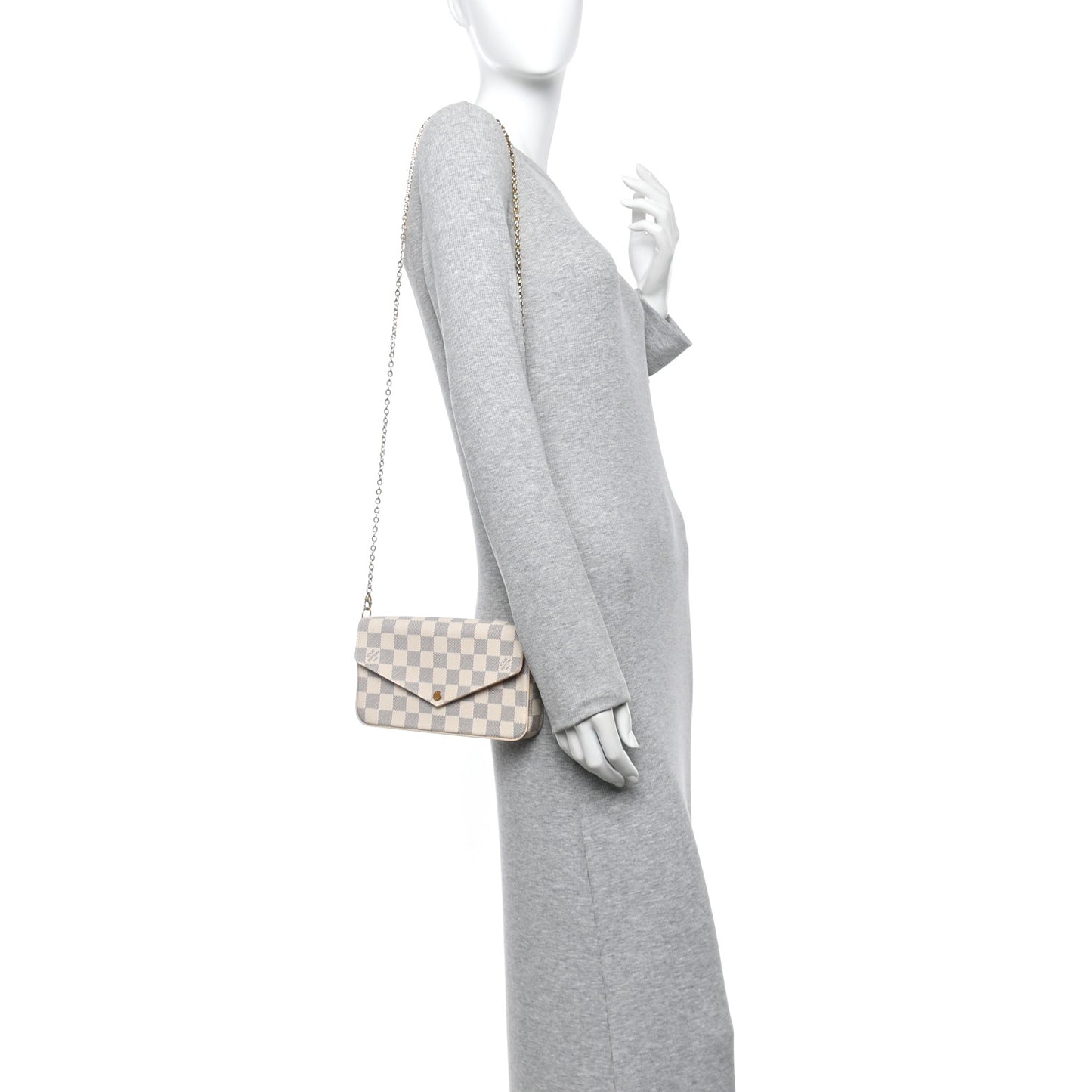 Damier Azur Pochette Felicie Chain Wallet Rose Ballerine