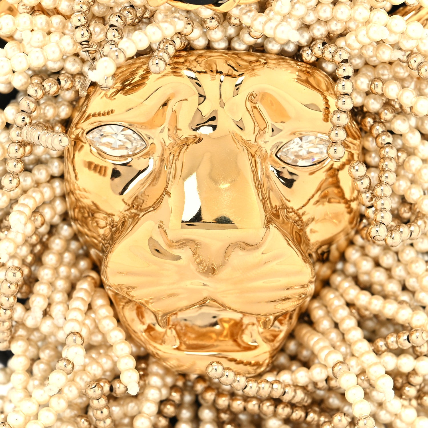 Chanel Lambskin Pearl Crystal Lion Round Minaudiere Clutch Black Gold 9 of 12