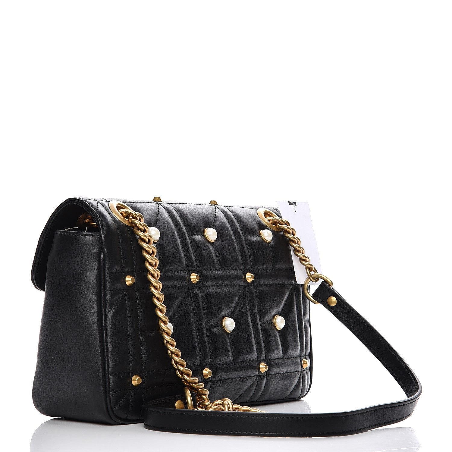 Gucci Calfskin Matelasse Studded Small Pearly GG Marmont Shoulder Bag Black 3 of 7