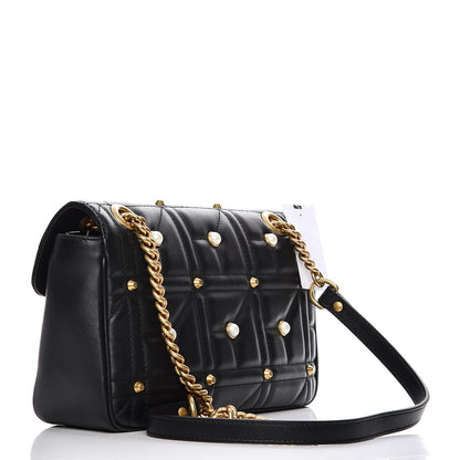 Gucci Calfskin Matelasse Studded Small Pearly GG Marmont Shoulder Bag Black 3 of 7