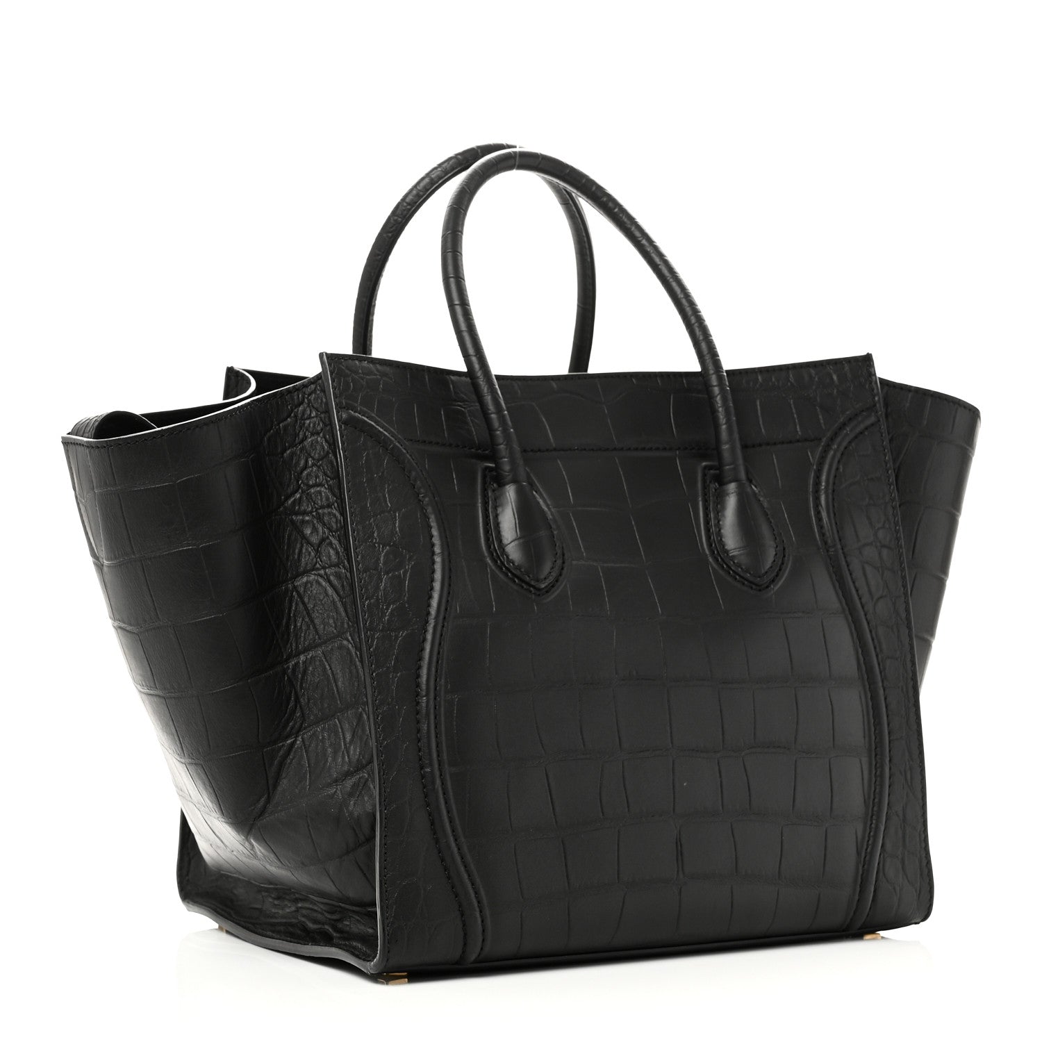 Celine Crocodile Embossed Calfskin Medium Phantom Luggage Black 3 of 9