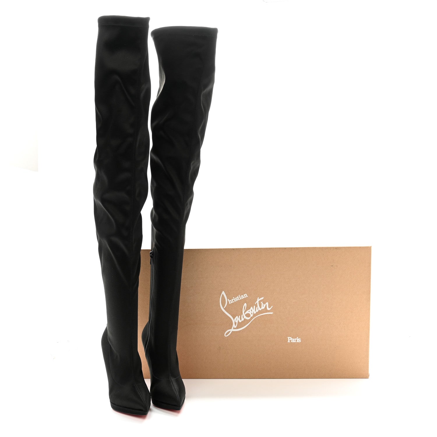 Christian Louboutin Crepe Satin Stretch Montana 120 Over The Knee Boots 38 Black 10 of 10