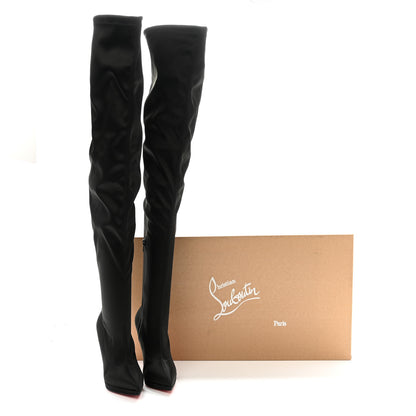 Christian Louboutin Crepe Satin Stretch Montana 120 Over The Knee Boots 38 Black 10 of 10
