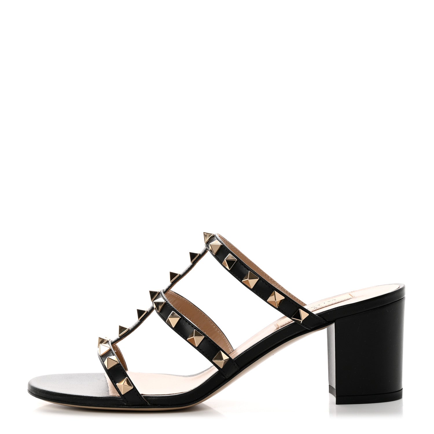Valentino Garavani Calfskin Rockstud 60mm Caged Slide Sandals 38 Black 1 of 8