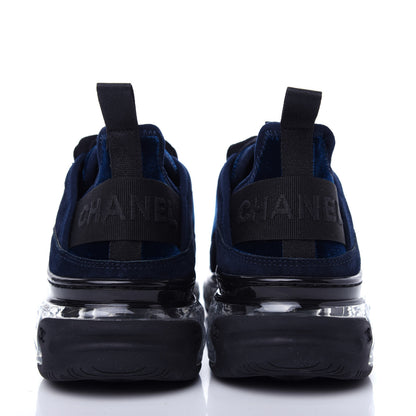 Chanel Suede Calfskin Velvet Grosgrain CC Sneakers 36.5 Navy Blue Black 7 of 11