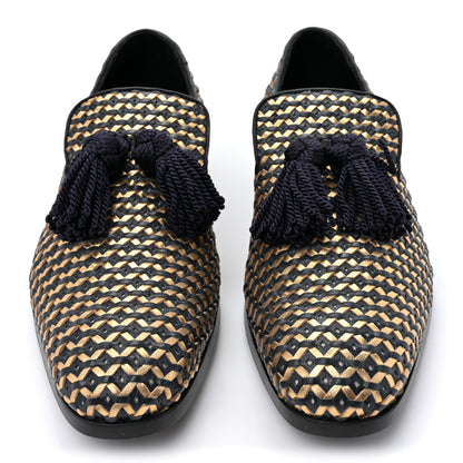 Jimmy Choo Nappa Womens Mens Foxley Tassel Loafers 44 Official Navy Gold 2 of 10