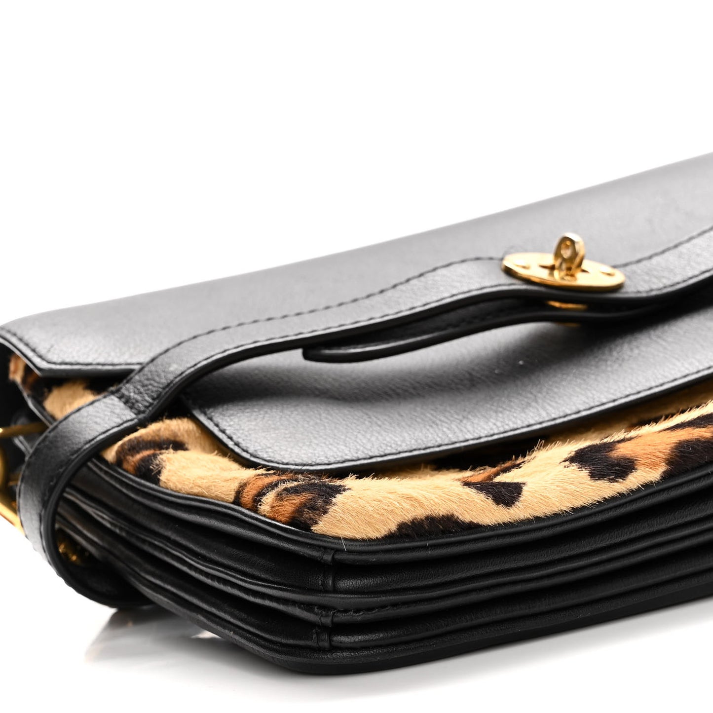 Calf Hair Leopard Print Small Classic Belted Bayswater Satchel Black