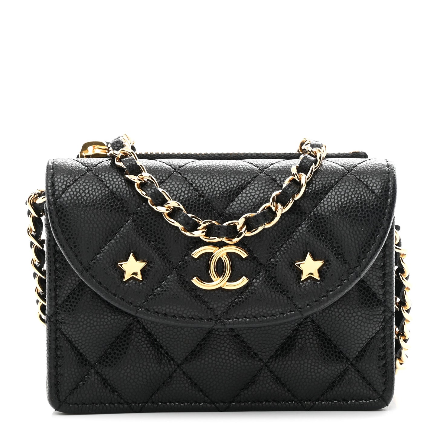Caviar Quilted Clutch With Chain Black