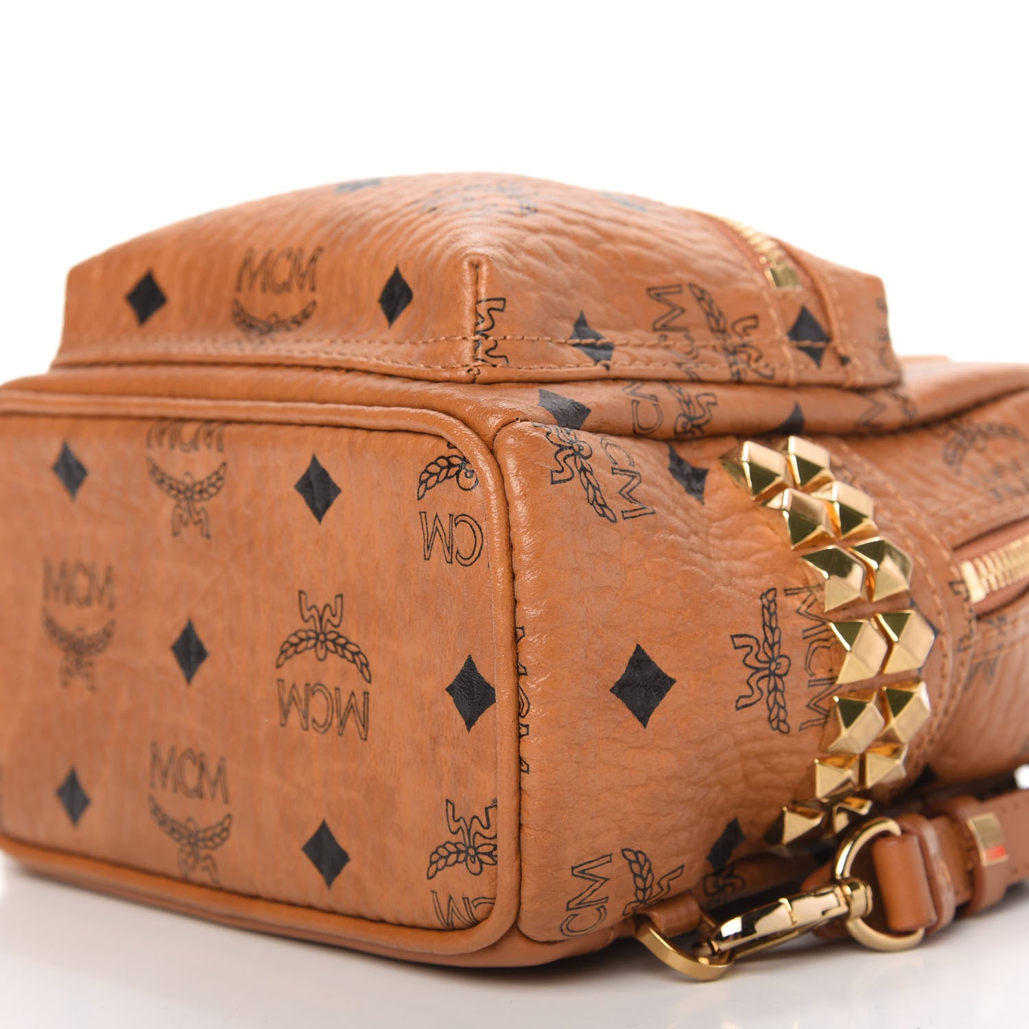 MCM Visetos Side Stud X-Mini Stark Backpack Cognac 7 of 9