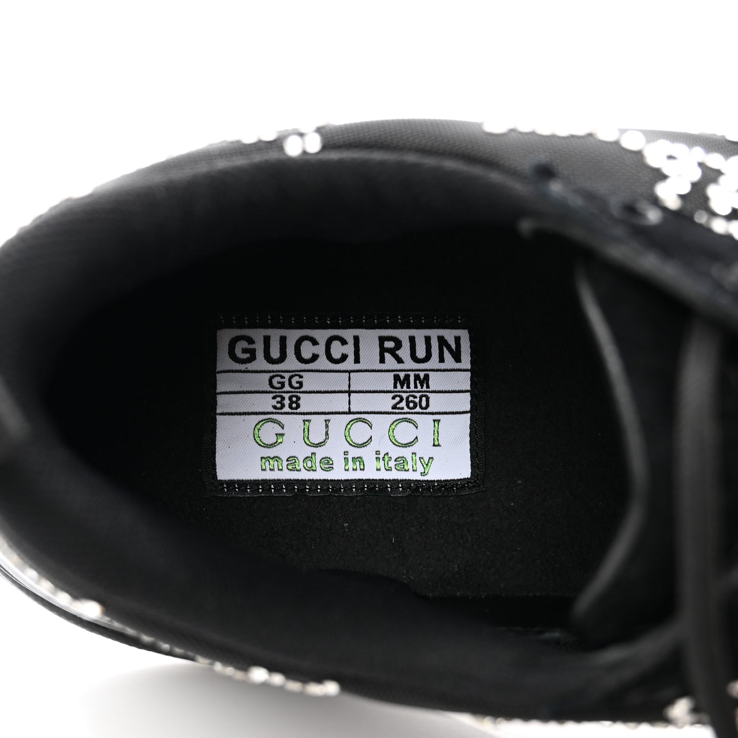 Tela Retino Mesh Crystal Suede GG Monogram Womens Gucci Run Sneakers 38 Black Silver