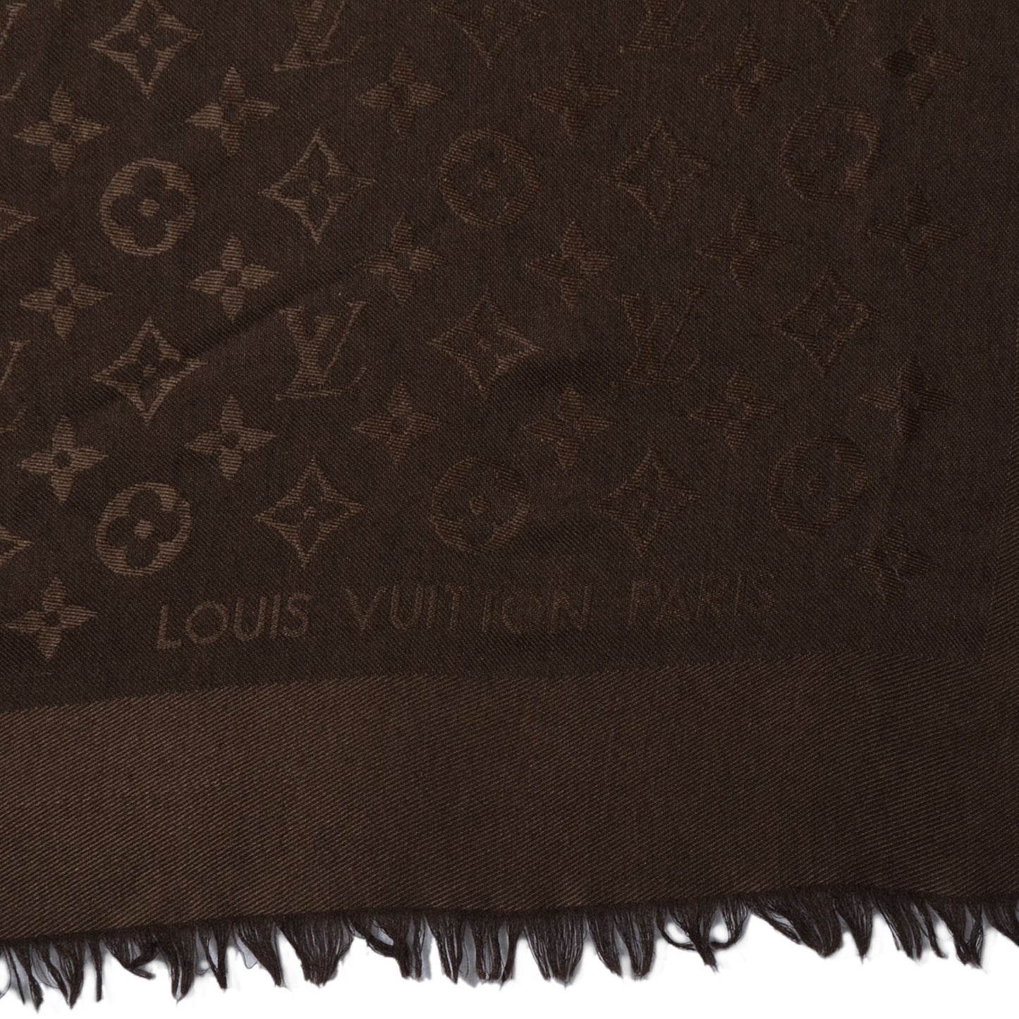 Silk Wool Monogram Denim Shawl Chocolate