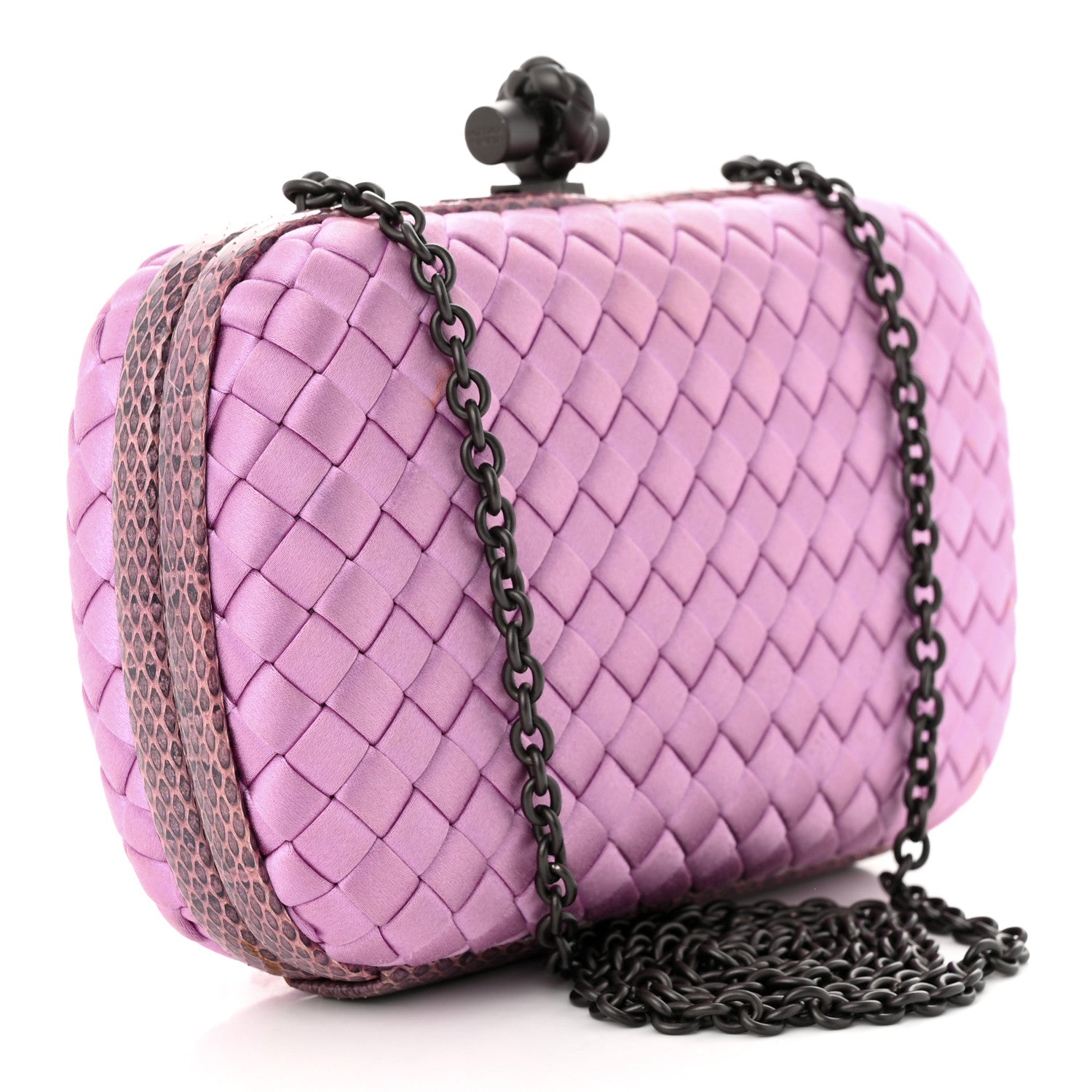 Bottega Veneta Satin Intreccio Impero Ayers Knot Clutch Orchid 3 of 9