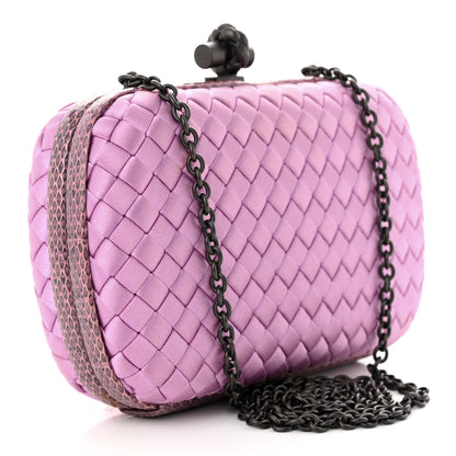 Bottega Veneta Satin Intreccio Impero Ayers Knot Clutch Orchid 3 of 9