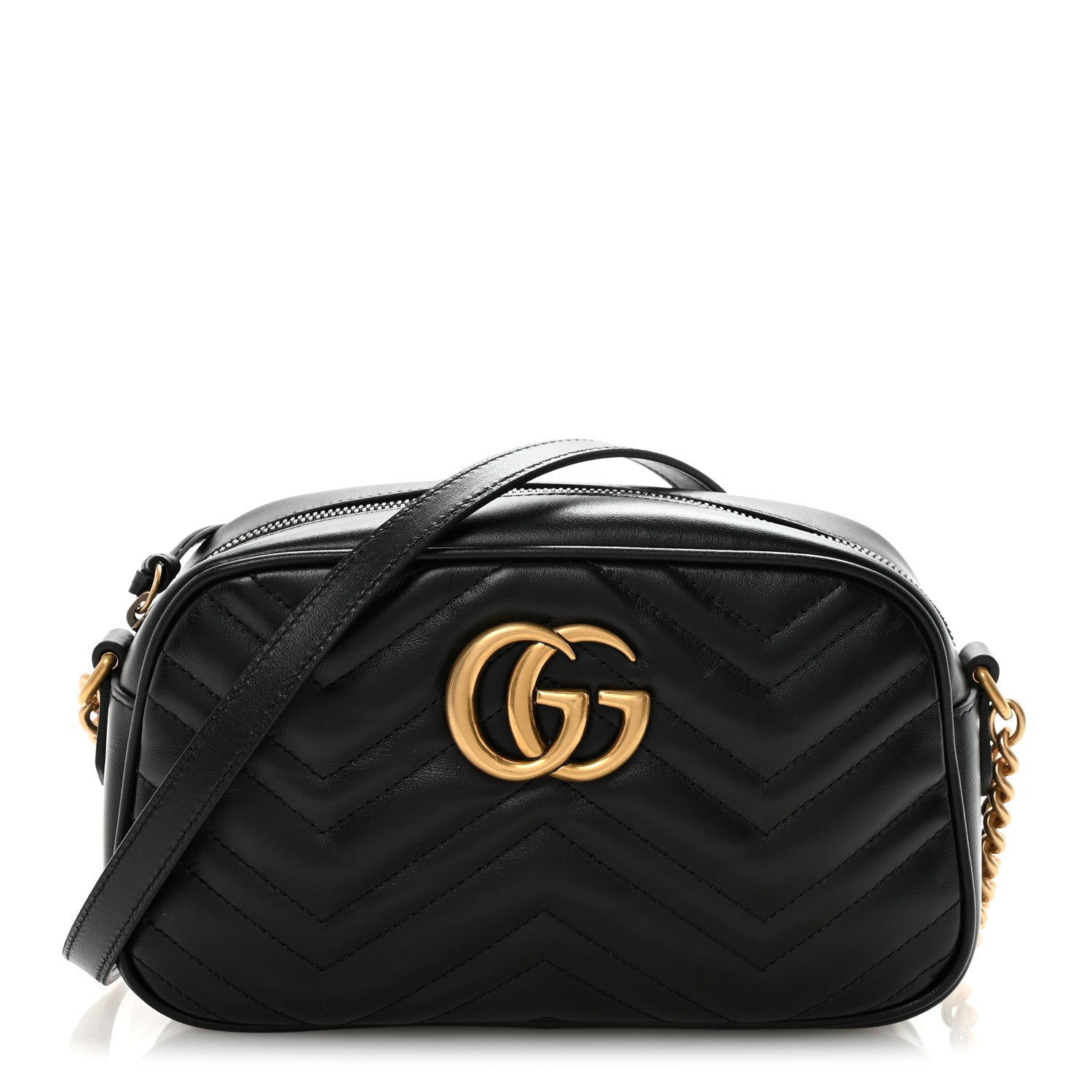 Gucci Calfskin Matelasse Small GG Marmont Chain Shoulder Bag Black 1 of 10