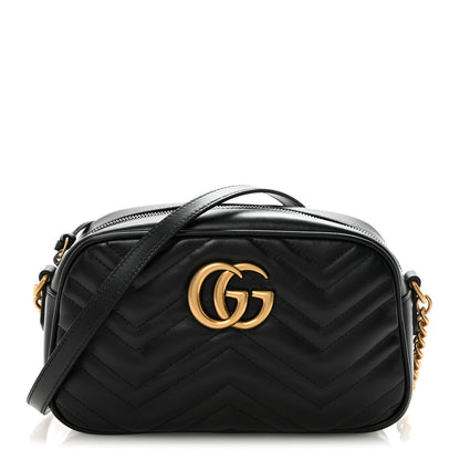 Gucci Calfskin Matelasse Small GG Marmont Chain Shoulder Bag Black 1 of 10