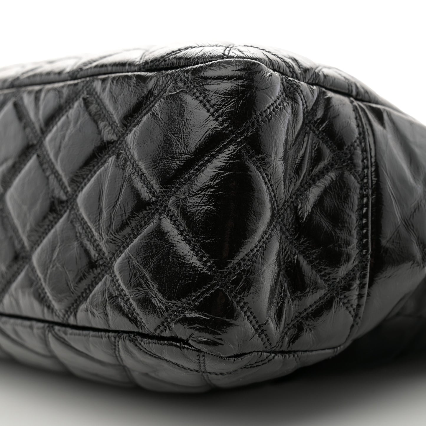Shiny Aged Calfskin Quilted Small Shopping Bag Black