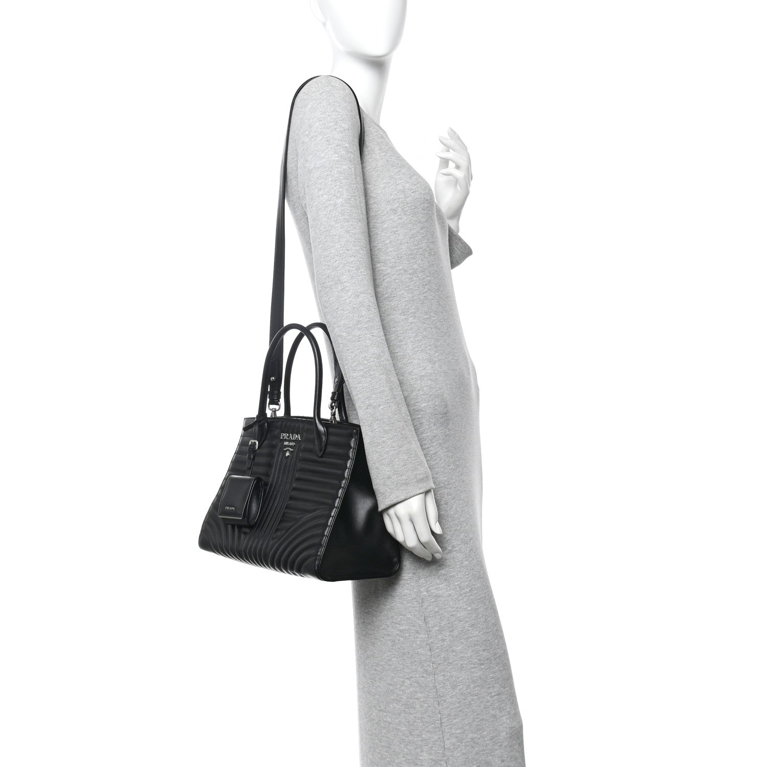 Prada Soft Calfskin Impunture Diagramme Tote Black 2 of 10