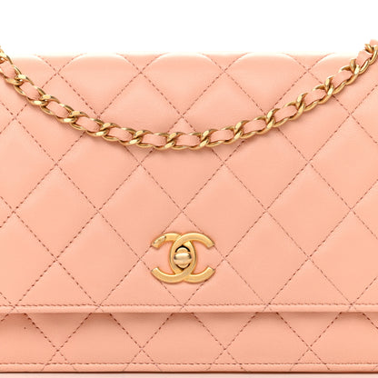Chanel Lambskin Quilted Pearl Crush Wallet on Chain WOC Light Orange 8 of 11