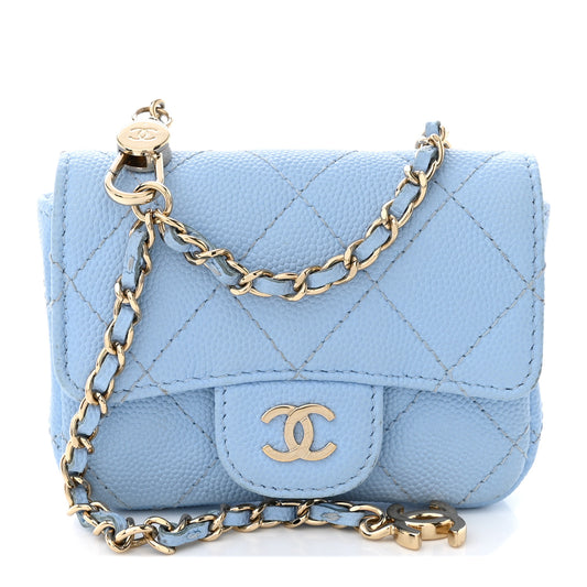 Caviar Quilted Mini Chain Belt Bag Light Blue