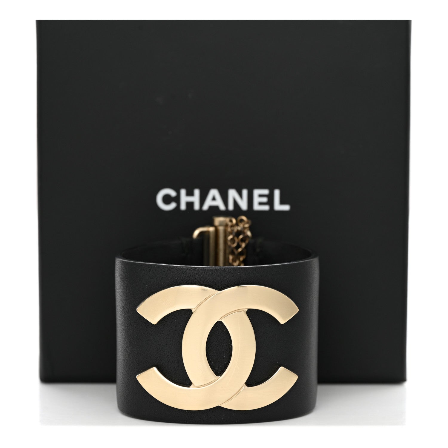 Chanel Calfskin CC Wide Cuff S Black Gold 11 of 11
