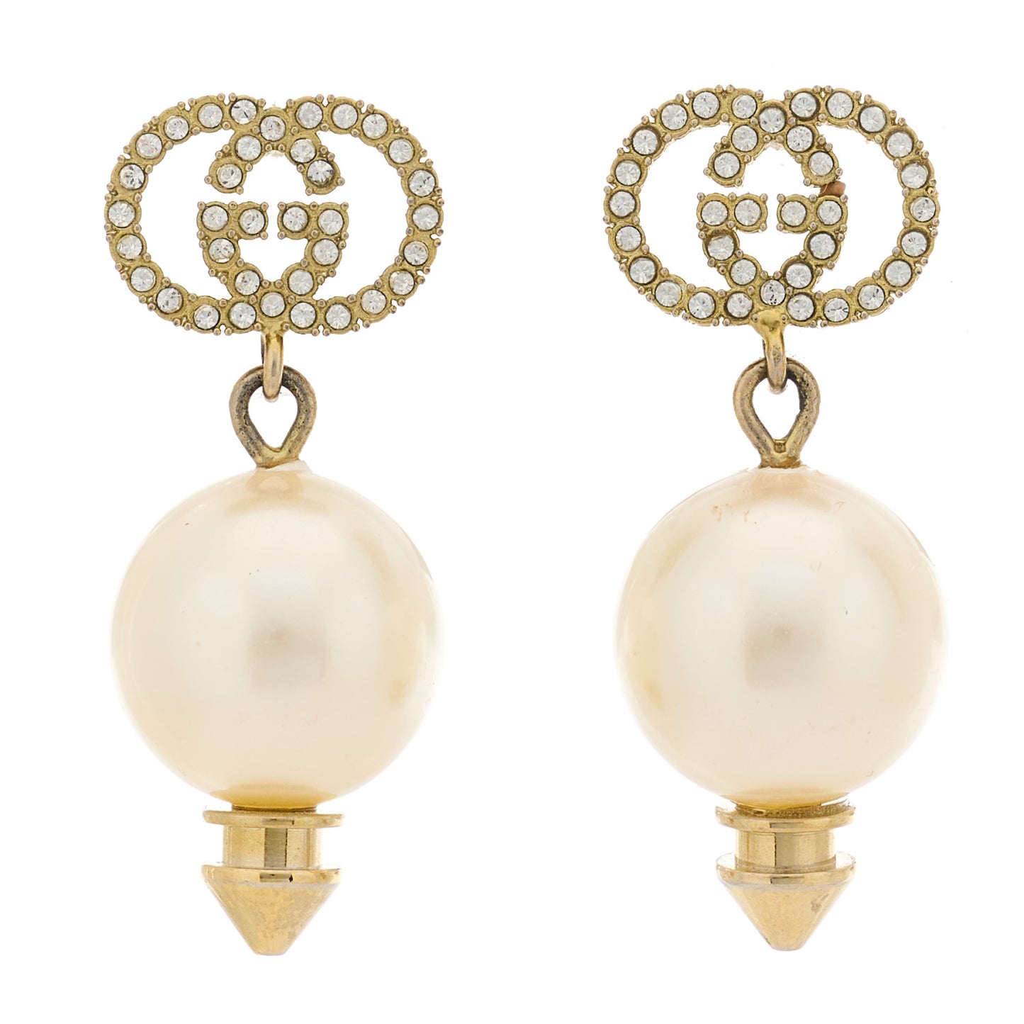 Metal Crystal Pearl Interlocking G Earrings Shiny Gold