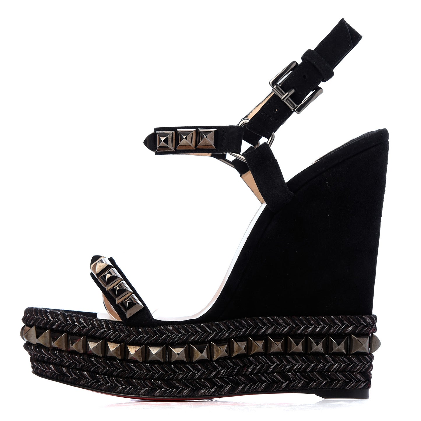 Calfskin Suede Cataclou 140 Wedge Sandals 37 Black Dark Gun