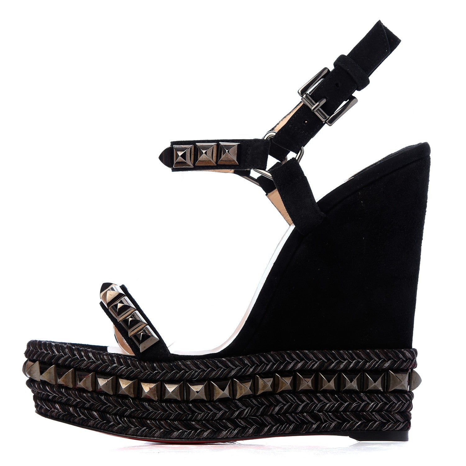 Christian Louboutin Calfskin Suede Cataclou 140 Wedge Sandals 37 Black Dark Gun 1 of 14