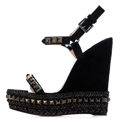 Christian Louboutin Calfskin Suede Cataclou 140 Wedge Sandals 37 Black Dark Gun 1 of 14