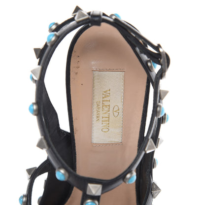 Valentino Garavani Pebbled Calfskin Turquoise Rockstud Rolling Ankle Strap 100mm Pumps 39.5 Black 8 of 15