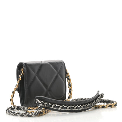 Chanel Shiny Goatskin Quilted Chanel 19 Flap Coin Purse With Chain Black 3 of 12