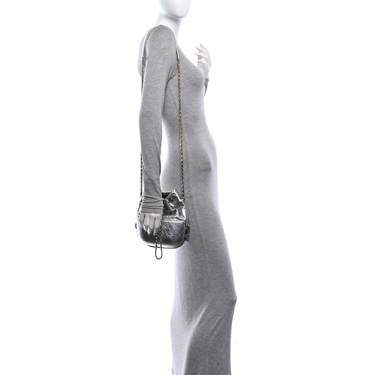 Chanel Metallic Aged Calfskin Quilted Small Gabrielle Bucket Silver 2 of 9