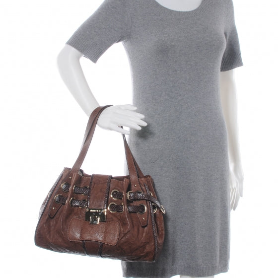 Leather Watersnake Trim Riki Tote Bag Brown