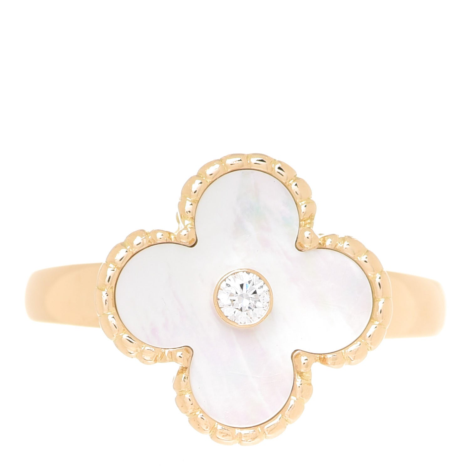 Van Cleef & Arpels 18K Yellow Gold Diamond Mother of Pearl Vintage Alhambra Ring 55 7.25 2 of 7