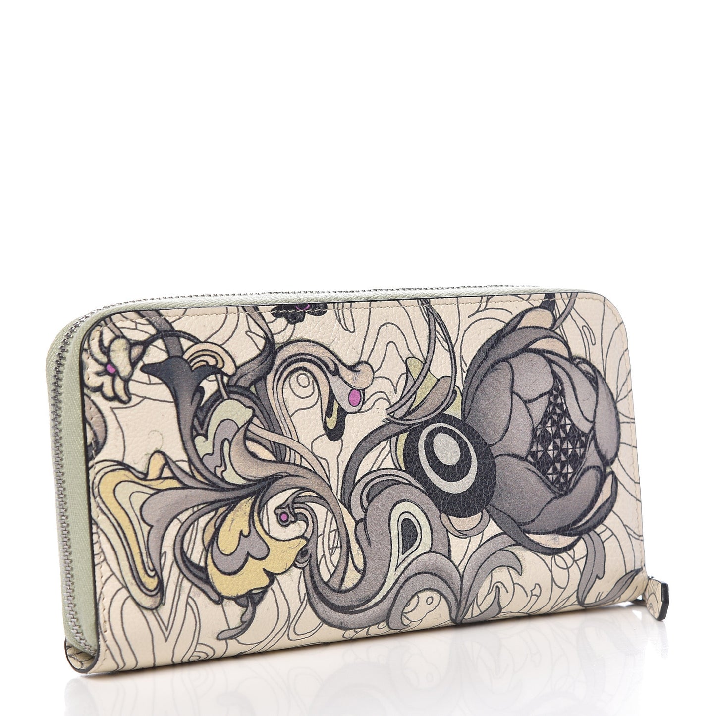 X JAMES JEAN Glace Calfskin Rabbit Print Zip Around Wallet Giada