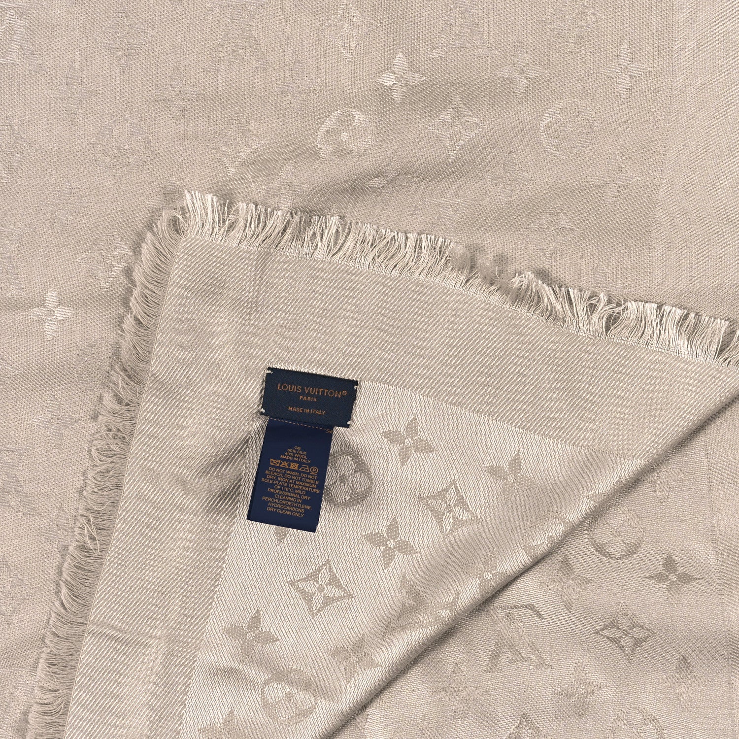 Louis Vuitton Silk Wool Monogram Shawl Greige 3 of 3