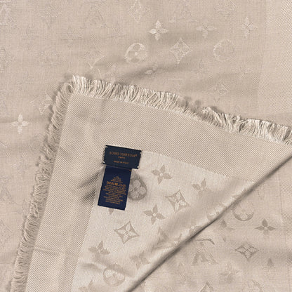Louis Vuitton Silk Wool Monogram Shawl Greige 3 of 3