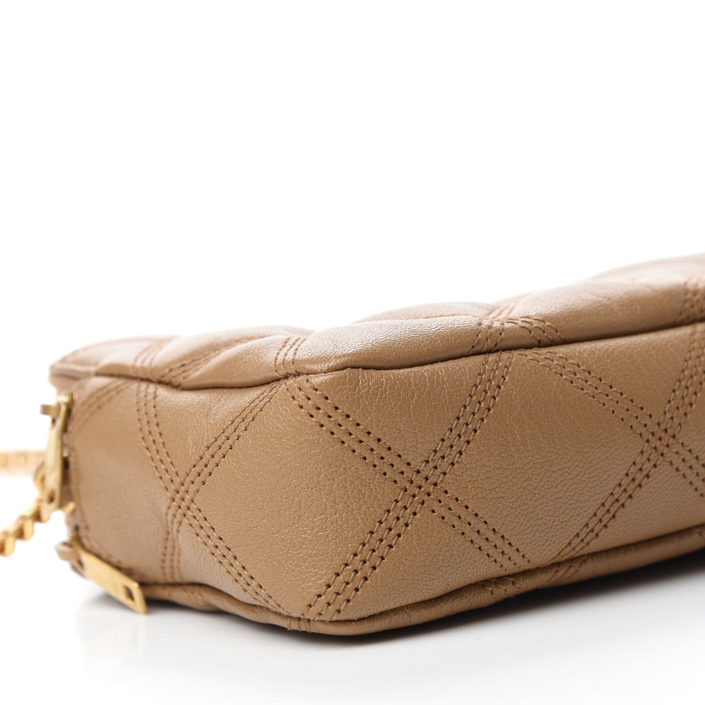 Grained Lambskin Quilted Mini Becky Double Zip Bag Dark Beige