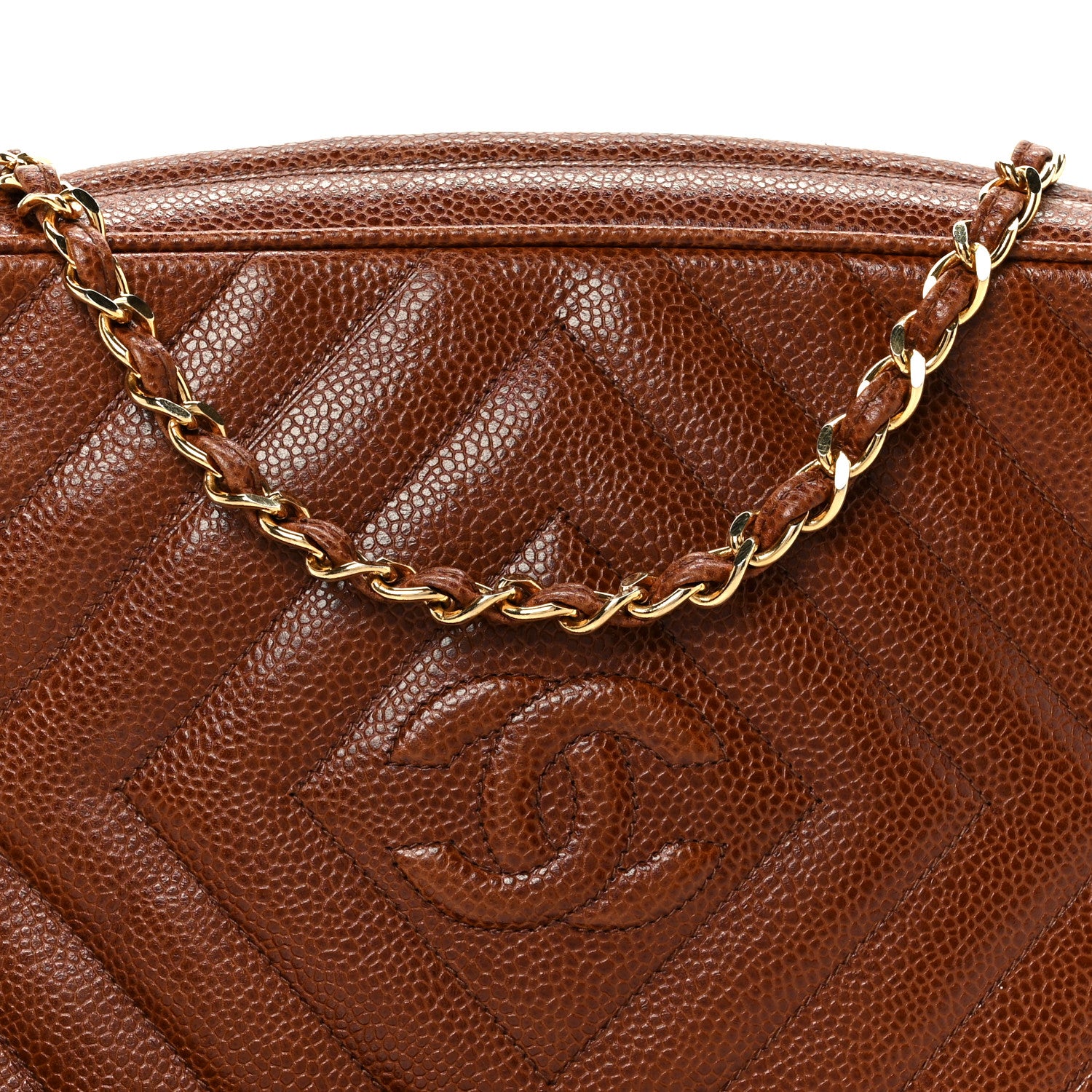 Chanel Caviar Chevron Quilted Tassel Camera Case Brown 9 of 14