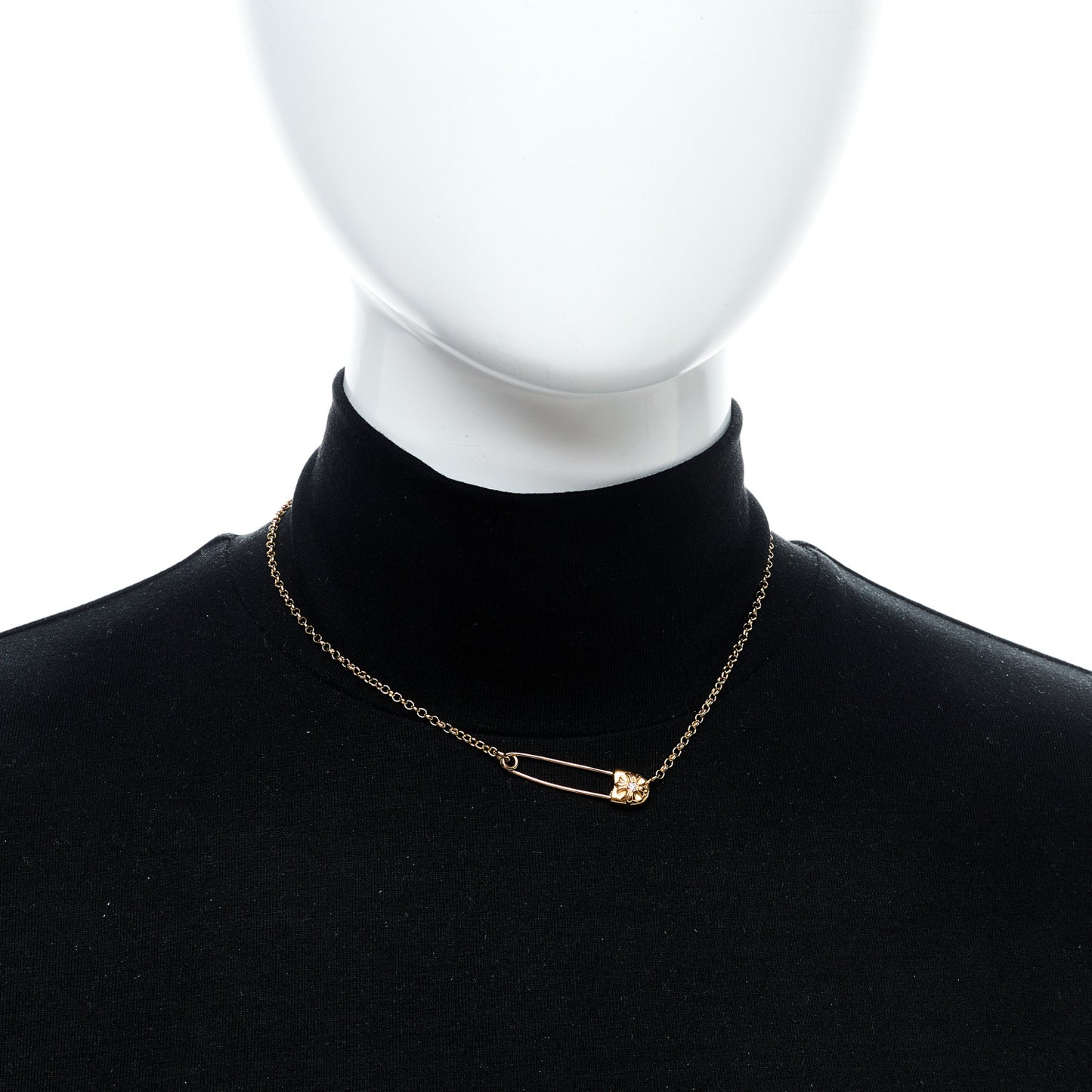22K Yellow Gold Diamond Safety Pin Chain Necklace