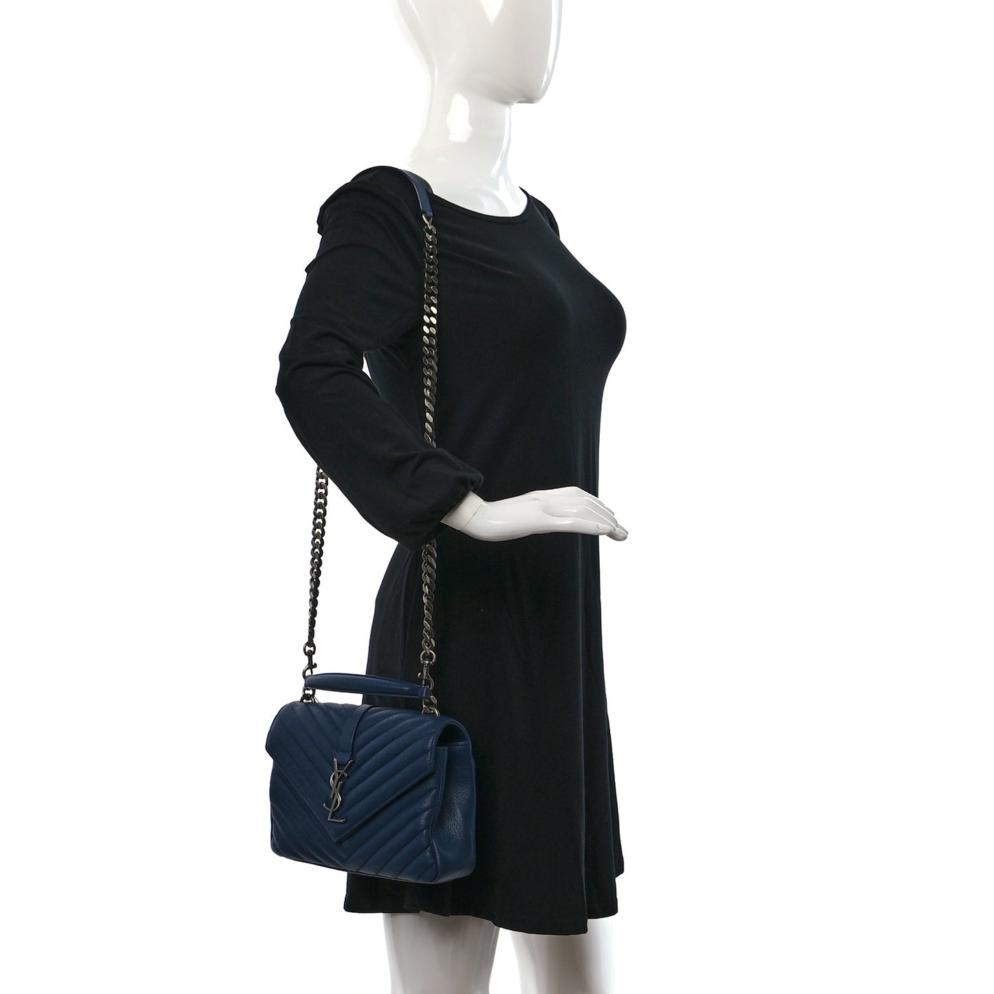 Sheepskin Matelasse Chevron Monogram Medium College Bag Blue Charron