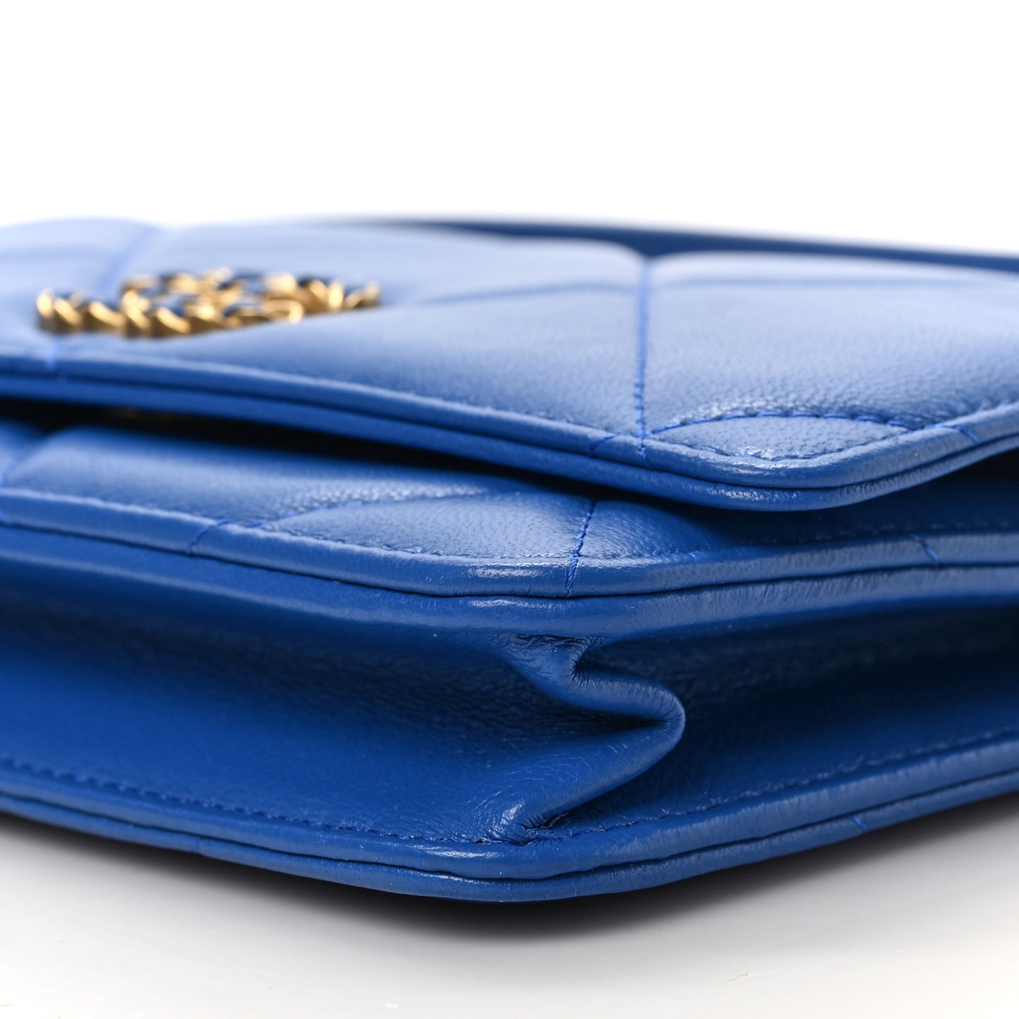 Lambskin Quilted Chanel 19 Wallet On Chain WOC Blue