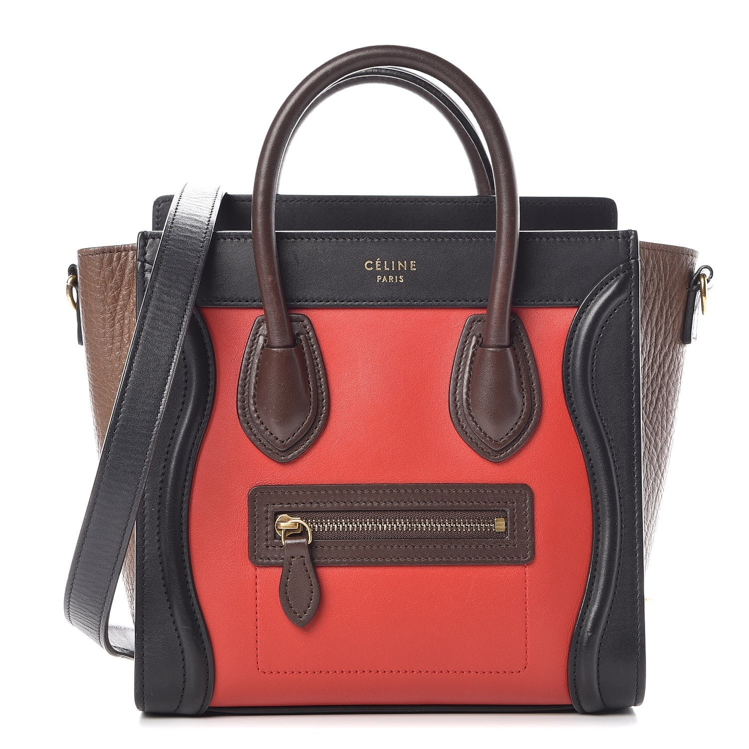 Celine Calfskin Bullhide Nano Tri-Color Luggage Bright Red 1 of 8