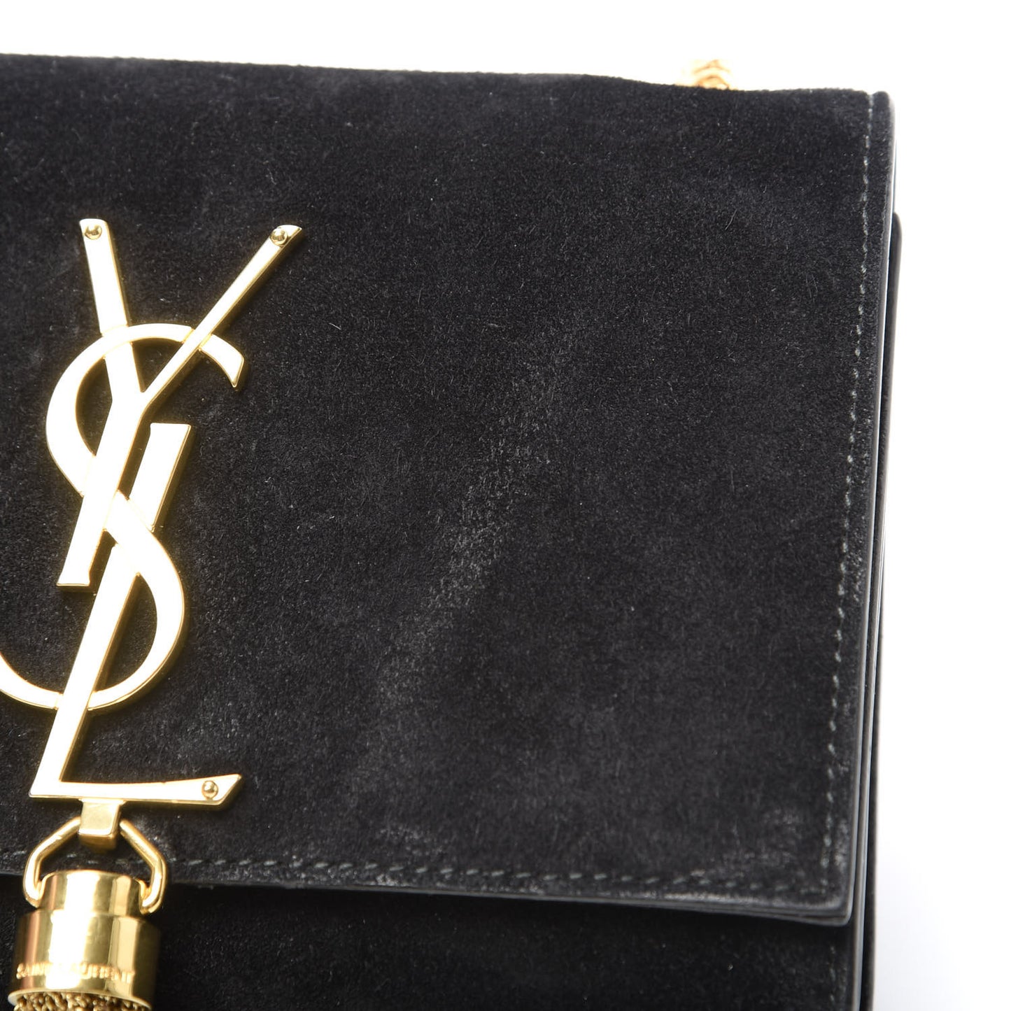 Suede Small Classic Monogram Kate Tassel Satchel Black