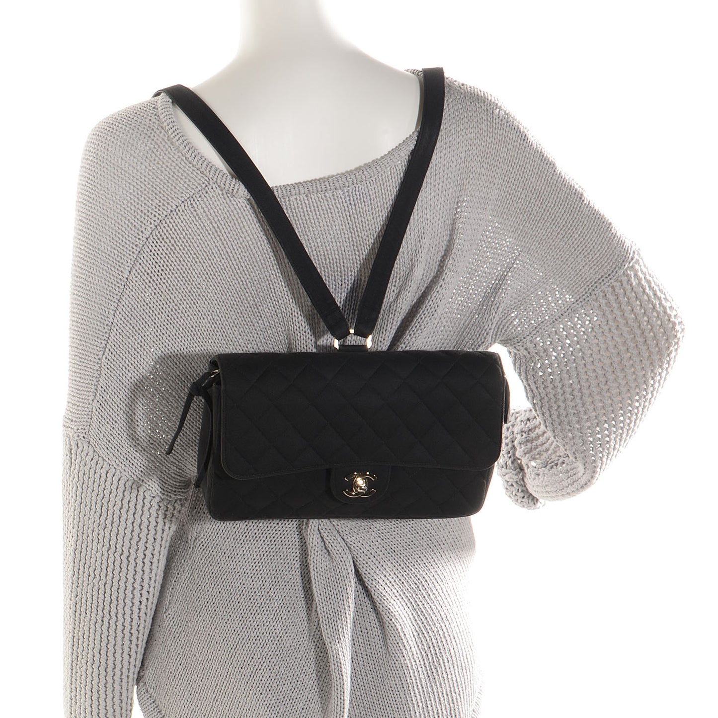 Nylon Quilted Flap Backpack Black