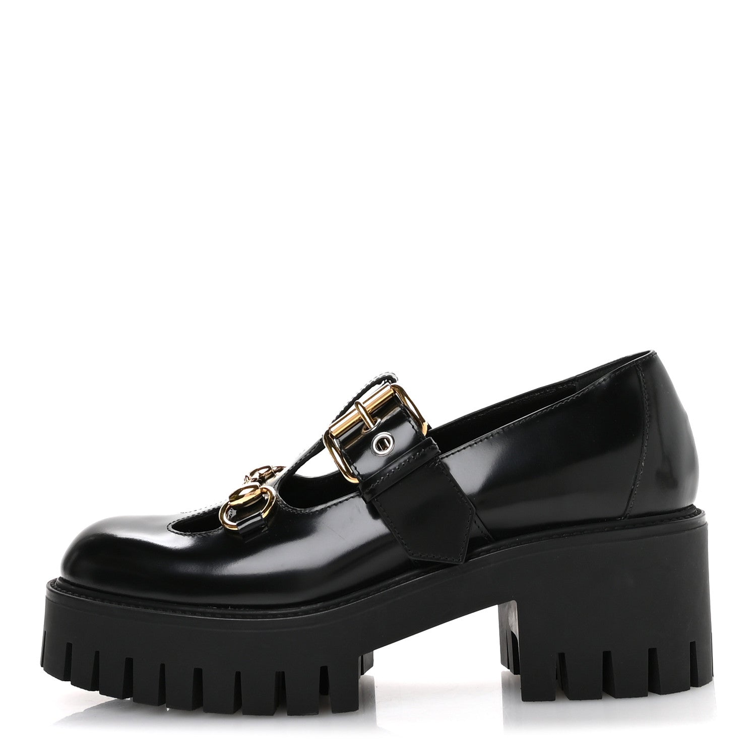 Gucci Cordovan Lux Womens Horsebit Platform Mary Jane Loafers 38.5 Black 1 of 9