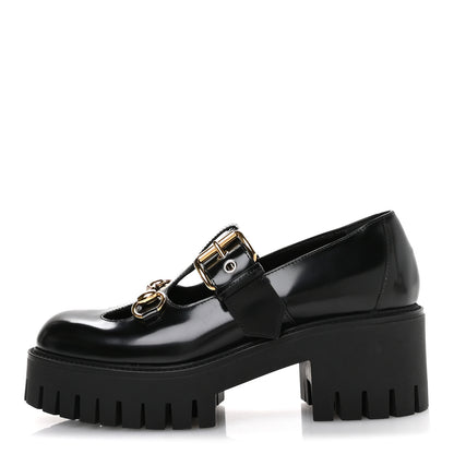 Gucci Cordovan Lux Womens Horsebit Platform Mary Jane Loafers 38.5 Black 1 of 9
