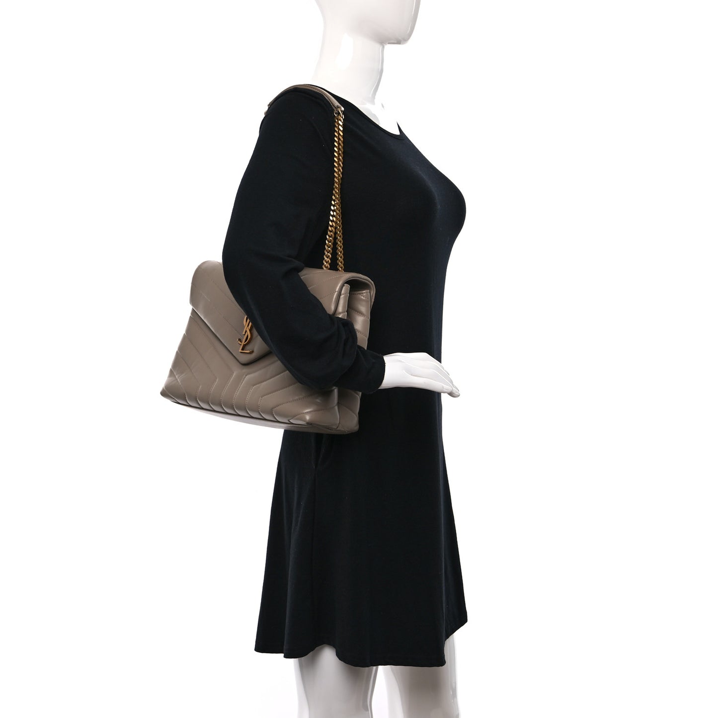 Calfskin Y Quilted Monogram Medium Loulou Chain Satchel Dusty Grey